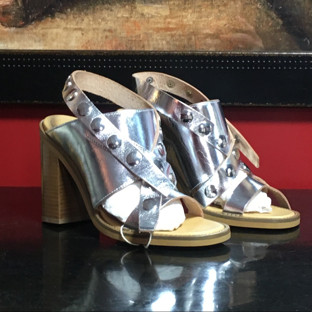 Maison Margiela $699 NWD Silver Leather Studded Strap High Heel Sandals 8 - Picture 2 of 8